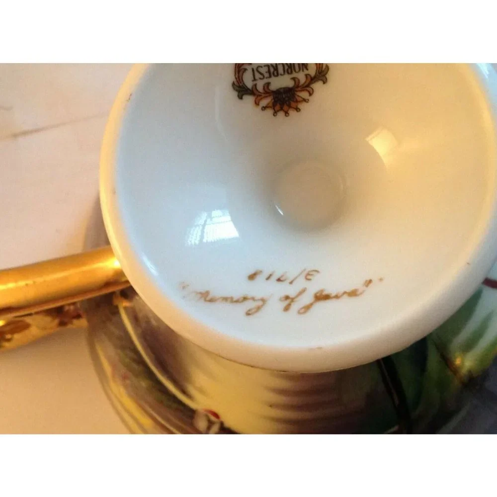 Norcrest Tropical Beach Scene Memory of Java Hand Painted Tea Cup Saucer Japan